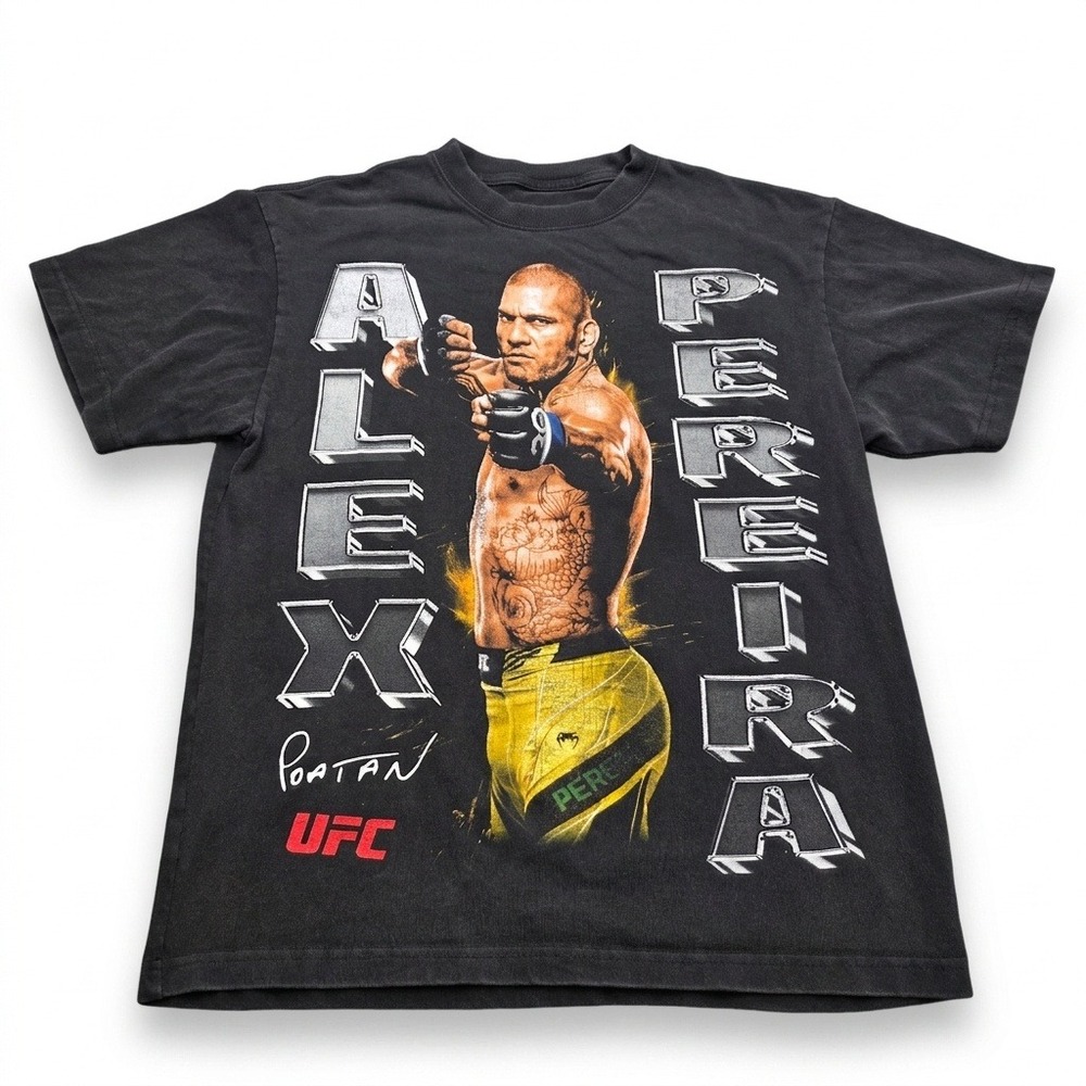 UFC Alex Pereira Poatan Graphic T-Shirt Mens Small Black 2 Division Champion MMA